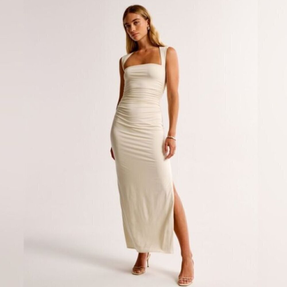 NWT Abecrombie & Fitch Ava Knit Maxi Dress Cream size Large Tall bodycon